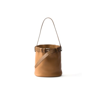 PRADA BUCKLE LEATHER BUCKET BAG WITH BELT 1BE085 (29*26.5*18cm) 